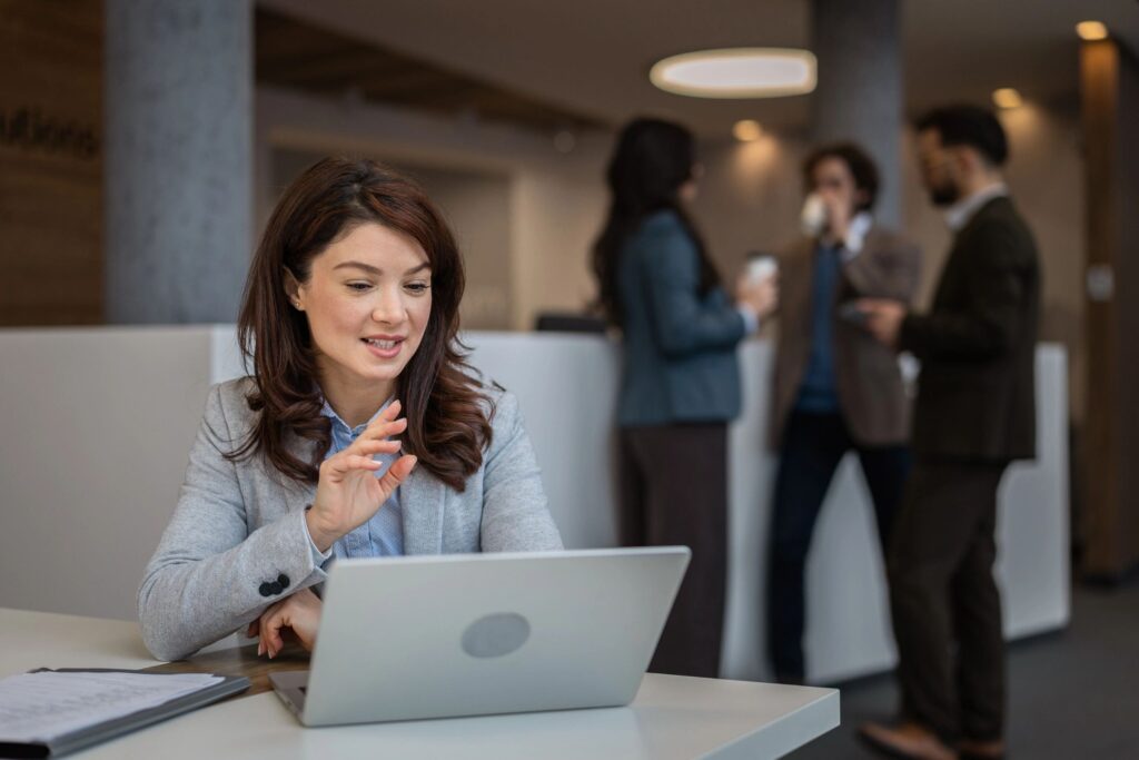 Businesswoman having video conference call in modern office